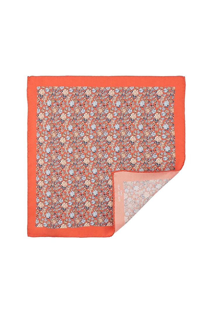 Orange Printed Pocket Square by THE TIE HUB at Pernia's Pop Up Shop