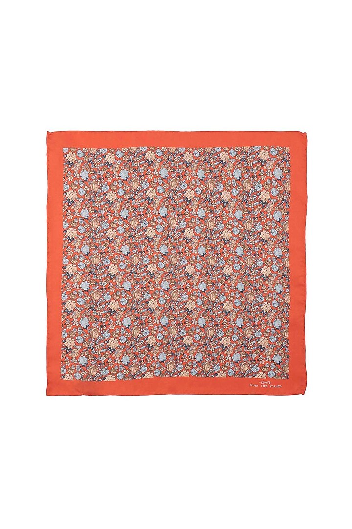 Orange Printed Pocket Square by THE TIE HUB at Pernia's Pop Up Shop