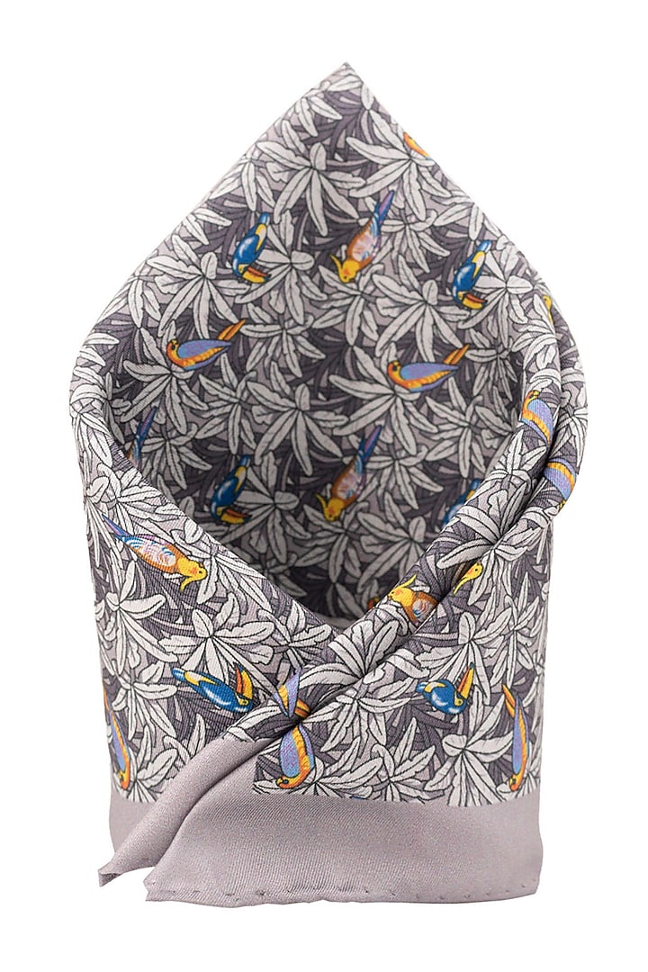 Grey Printed Pocket Square by THE TIE HUB at Pernia's Pop Up Shop
