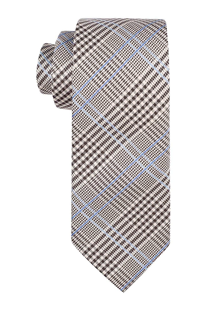 Cream Plaid Necktie & Pocket Square Gift Set by THE TIE HUB at Pernia's Pop Up Shop