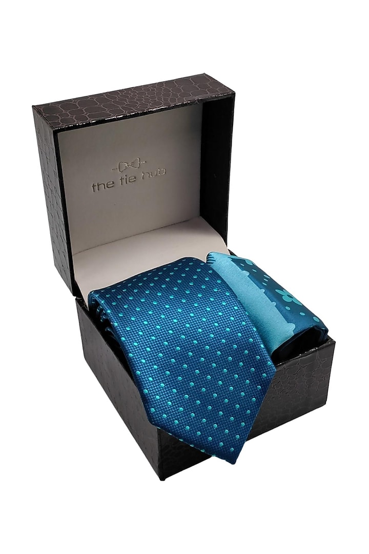 Teal Necktie & Pocket Square Gift Set by THE TIE HUB at Pernia's Pop Up Shop