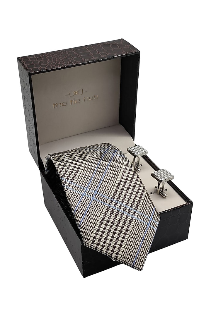 Cream Necktie & Cufflinks Gift Set by THE TIE HUB at Pernia's Pop Up Shop