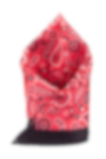Red Paisley Printed Pocket Square by THE TIE HUB at Pernia's Pop Up Shop