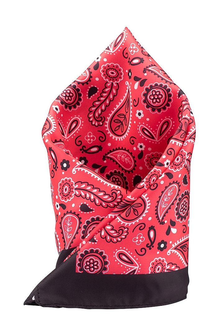 Red Paisley Printed Pocket Square by THE TIE HUB at Pernia's Pop Up Shop