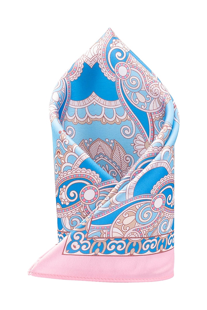 Blue Printed Pocket Square by THE TIE HUB at Pernia's Pop Up Shop