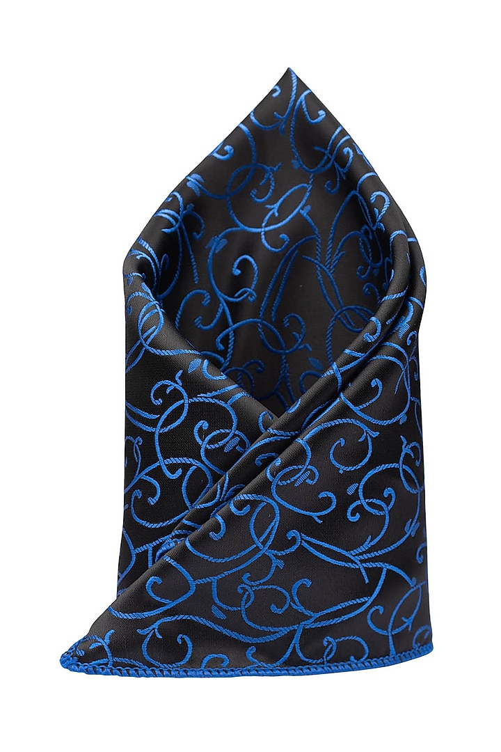 Navy Blue Paisley Printed Pocket Square by THE TIE HUB at Pernia's Pop Up Shop