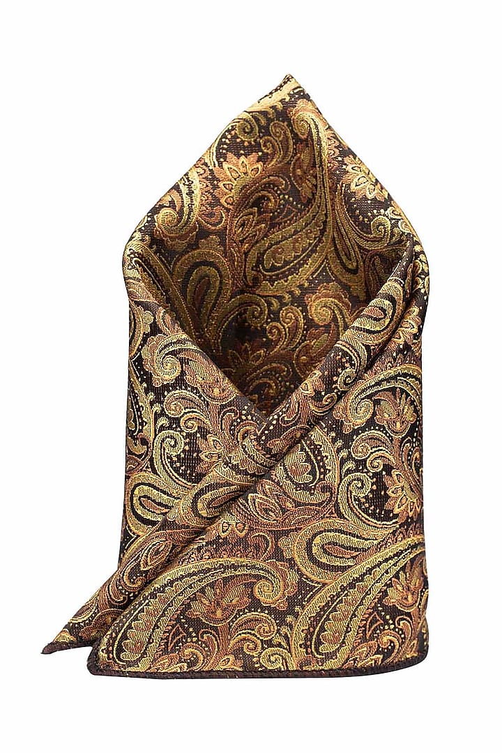 Gold Paisley Printed Pocket Square by THE TIE HUB