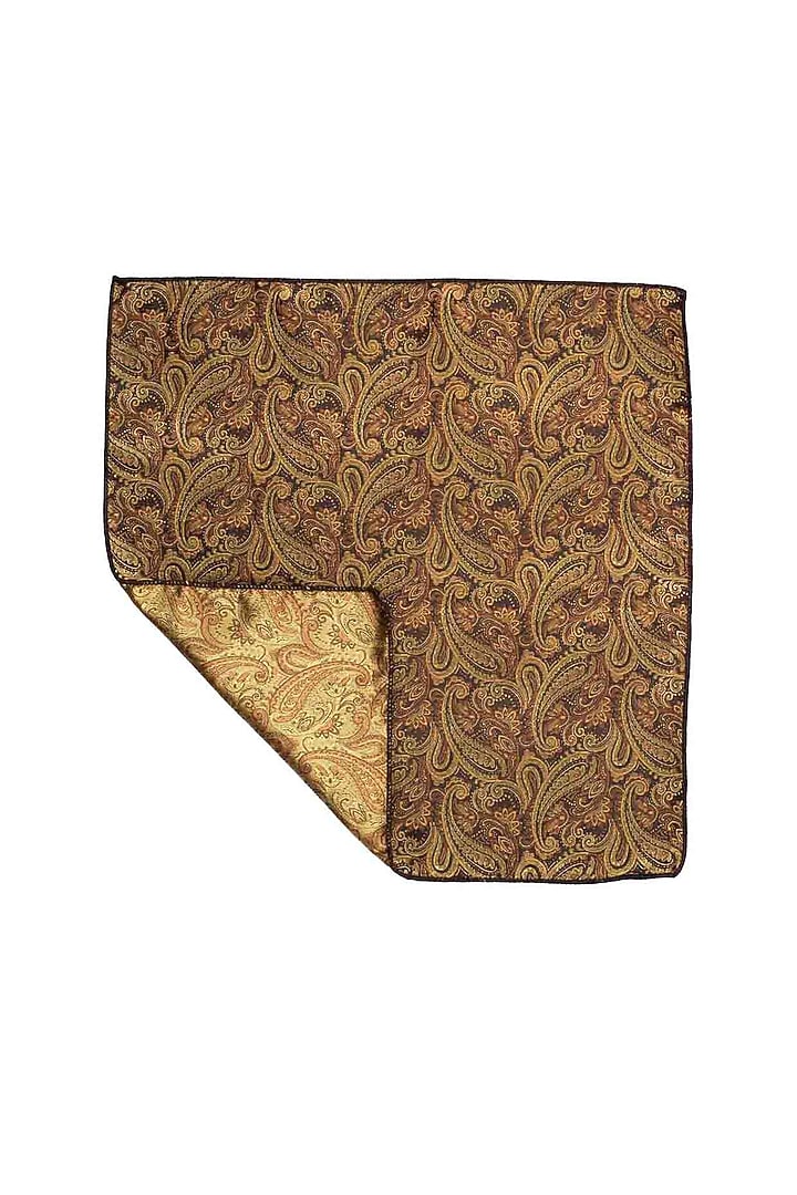 Gold Paisley Printed Pocket Square by THE TIE HUB at Pernia's Pop Up Shop