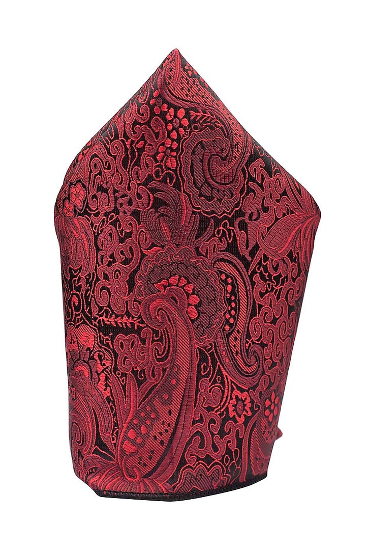 Maroon Paisley Printed Pocket Square by THE TIE HUB at Pernia's Pop Up Shop