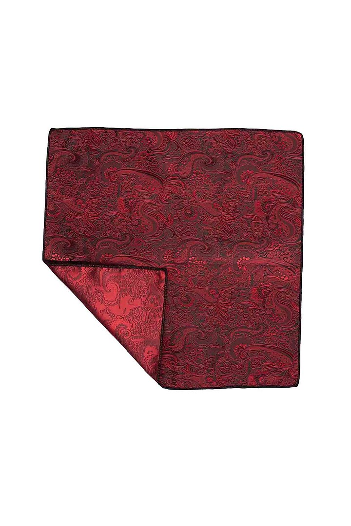 Maroon Paisley Printed Pocket Square by THE TIE HUB at Pernia's Pop Up Shop