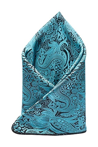 Aqua Blue Paisley Printed Pocket Square by THE TIE HUB