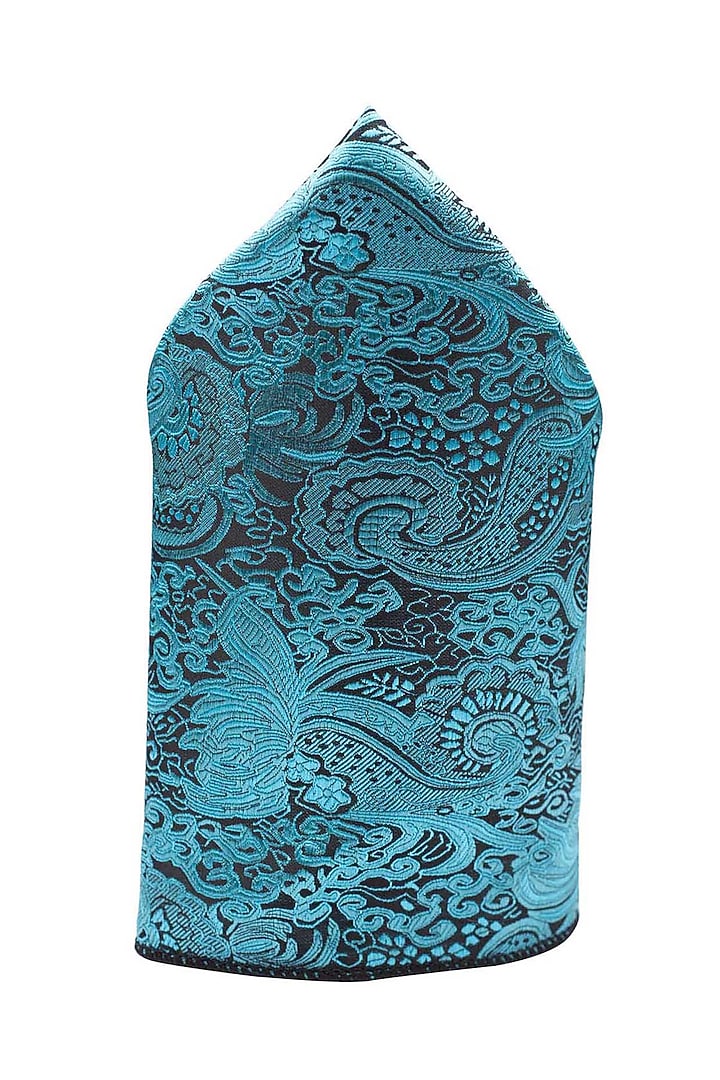 Aqua Blue Paisley Printed Pocket Square by THE TIE HUB at Pernia's Pop Up Shop
