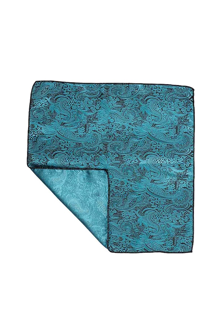 Aqua Blue Paisley Printed Pocket Square by THE TIE HUB at Pernia's Pop Up Shop