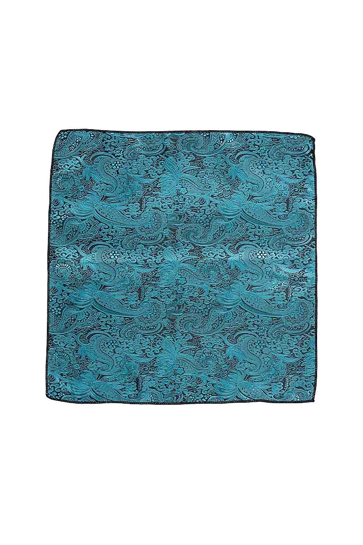 Aqua Blue Paisley Printed Pocket Square by THE TIE HUB at Pernia's Pop Up Shop