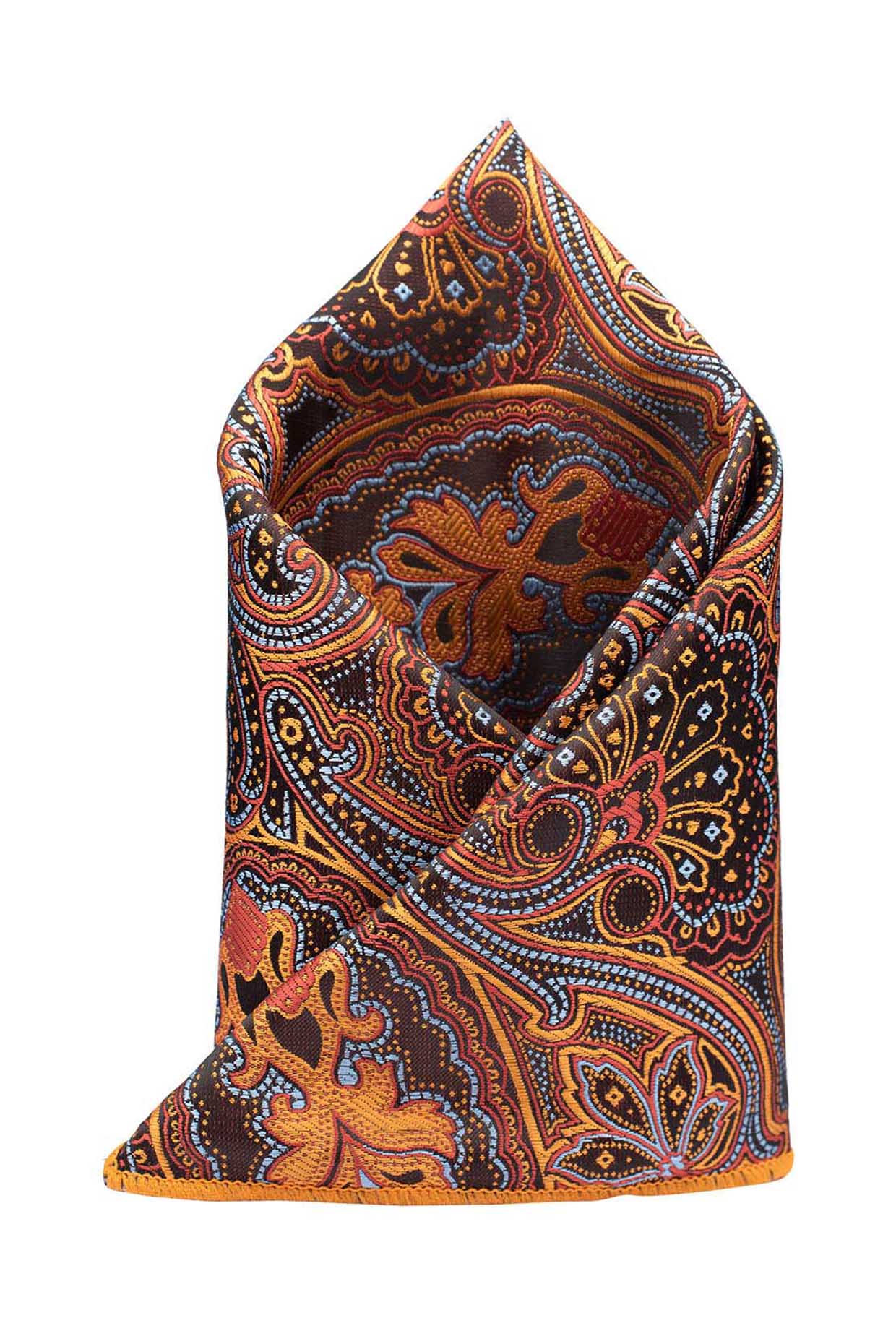 Orange Paisley Printed Pocket Square by THE TIE HUB