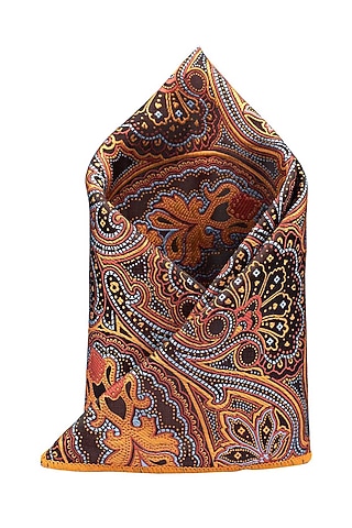 Orange Paisley Printed Pocket Square by THE TIE HUB