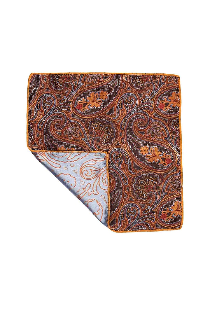 Orange Paisley Printed Pocket Square by THE TIE HUB at Pernia's Pop Up Shop
