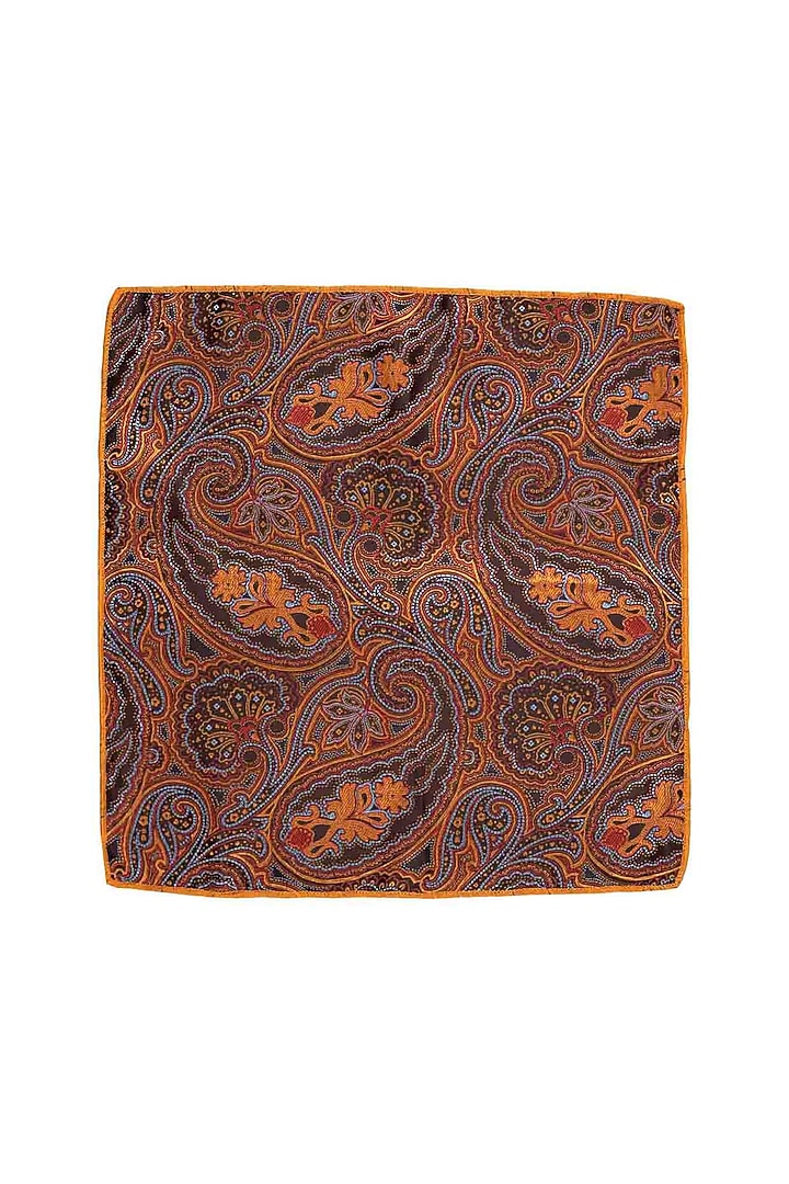 Orange Paisley Printed Pocket Square by THE TIE HUB at Pernia's Pop Up Shop