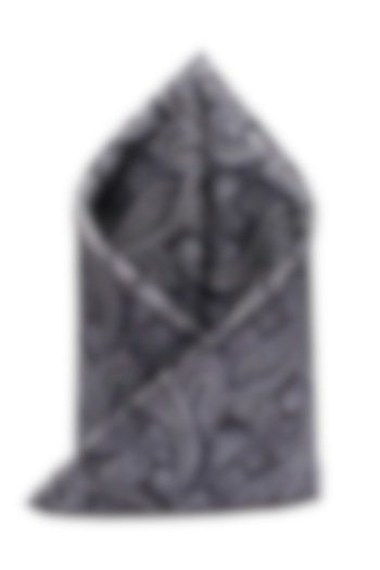 Grey Paisley Printed Pocket Square by THE TIE HUB at Pernia's Pop Up Shop