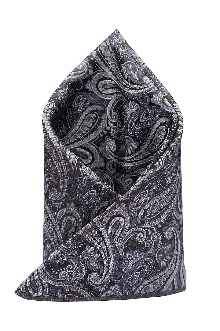 Grey Paisley Printed Pocket Square by THE TIE HUB at Pernia's Pop Up Shop
