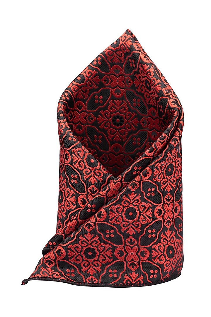 Red Printed Pocket Square by THE TIE HUB at Pernia's Pop Up Shop