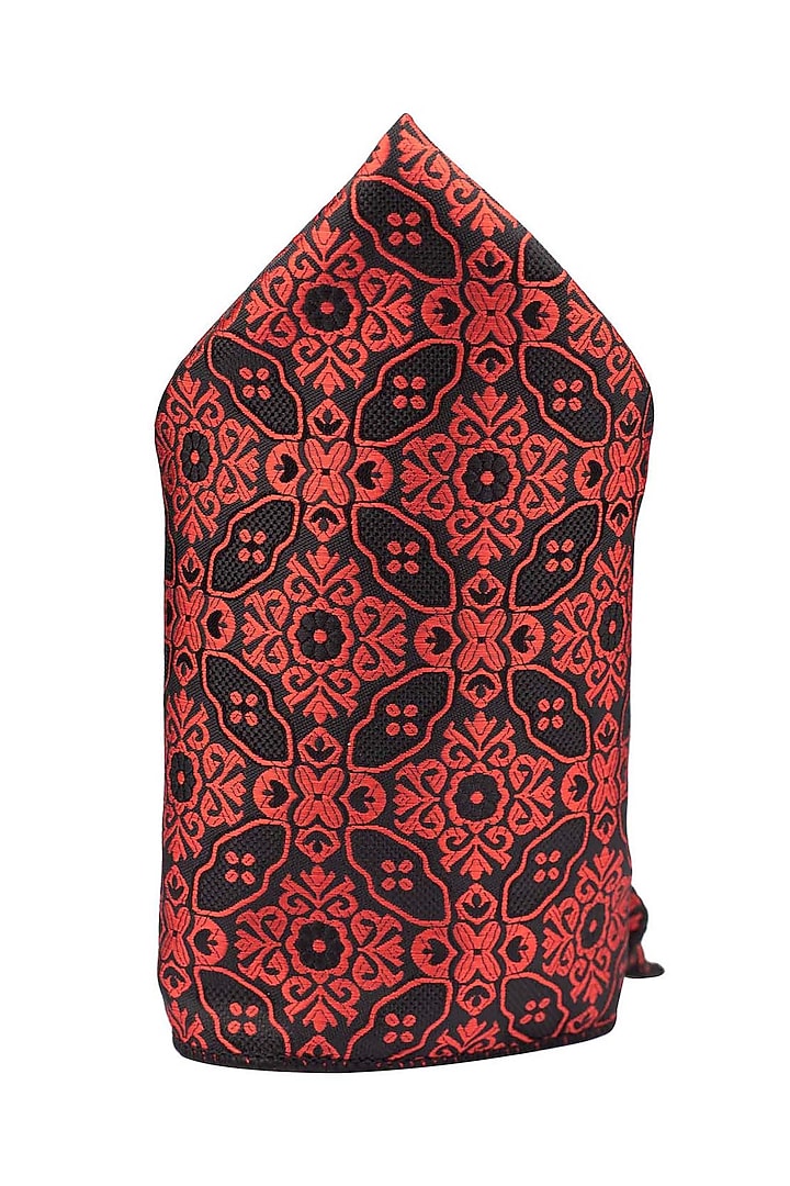 Red Printed Pocket Square by THE TIE HUB at Pernia's Pop Up Shop