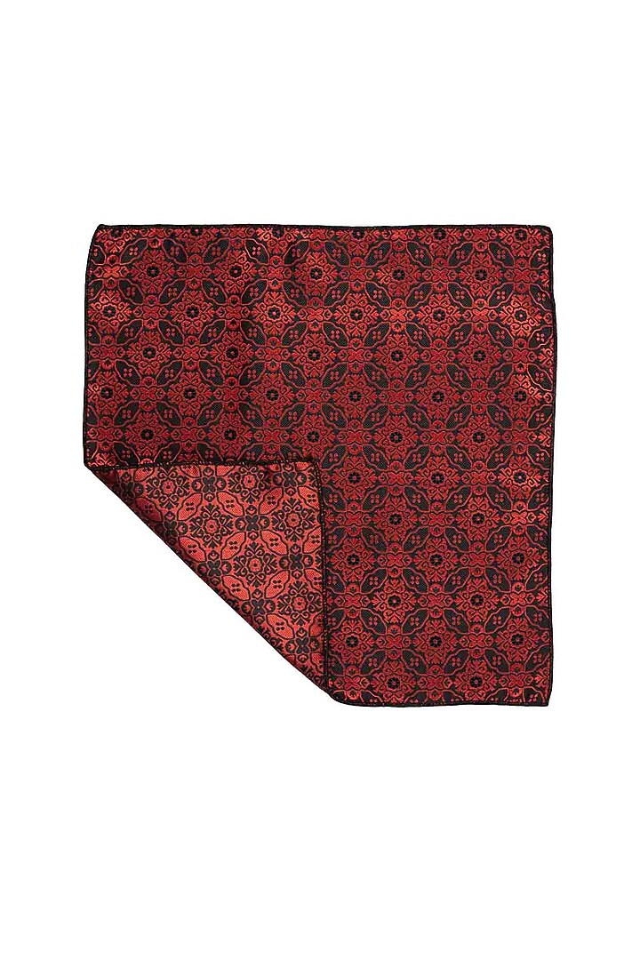 Red Printed Pocket Square by THE TIE HUB at Pernia's Pop Up Shop