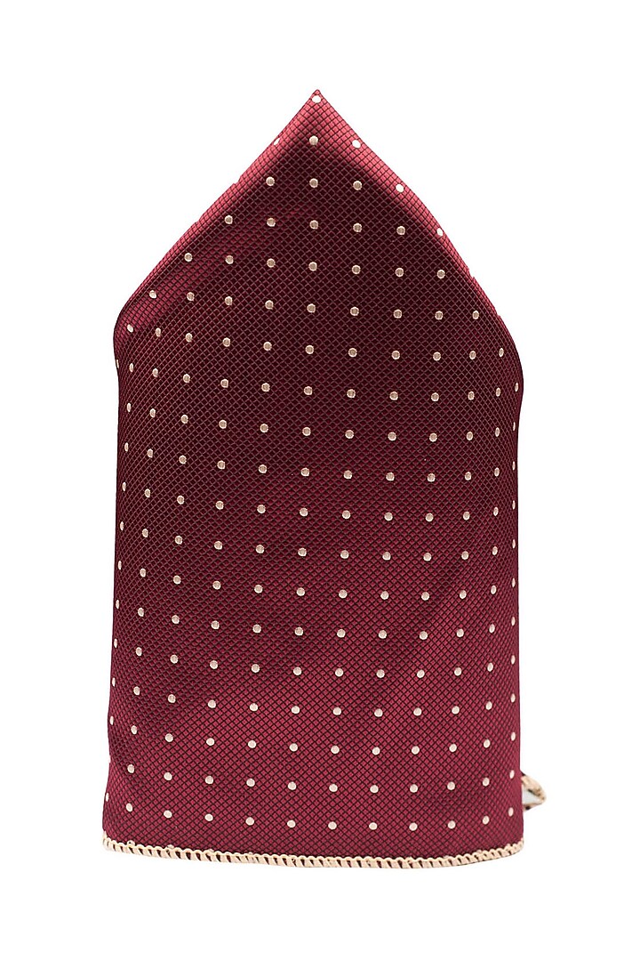 Maroon Polka Printed Pocket Square by THE TIE HUB at Pernia's Pop Up Shop
