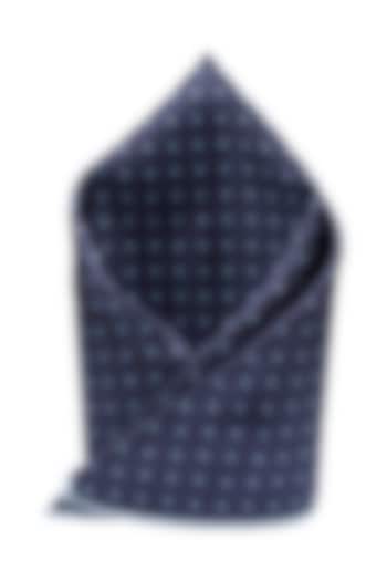 Navy Blue Polka Printed Pocket Square by THE TIE HUB at Pernia's Pop Up Shop