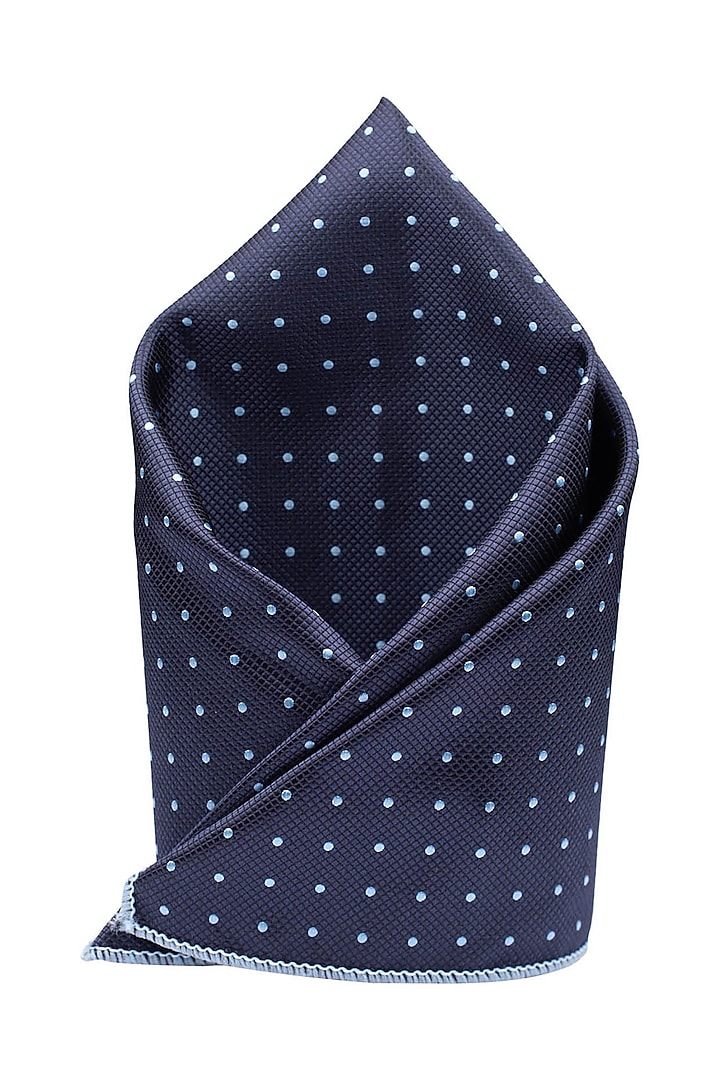 Navy Blue Polka Printed Pocket Square by THE TIE HUB at Pernia's Pop Up Shop