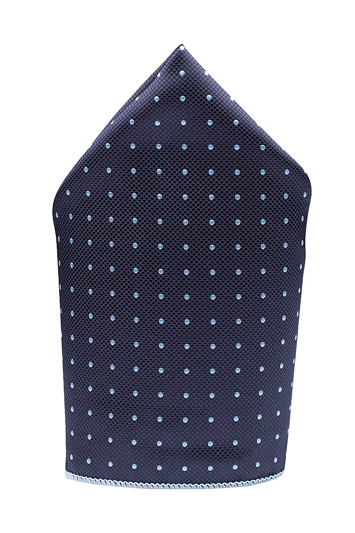 Navy Blue Polka Printed Pocket Square by THE TIE HUB at Pernia's Pop Up Shop