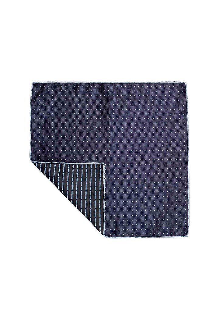 Navy Blue Polka Printed Pocket Square by THE TIE HUB at Pernia's Pop Up Shop