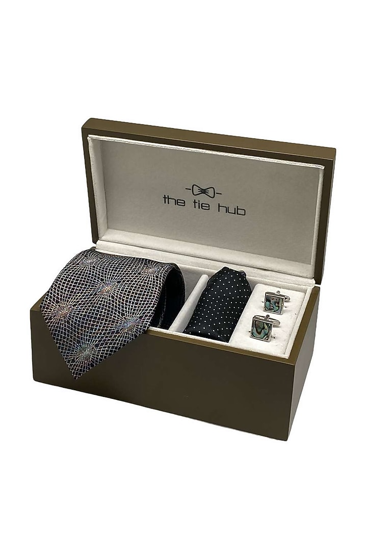 Black Hand Stitched Necktie Set (Set Of 3) by THE TIE HUB at Pernia's Pop Up Shop