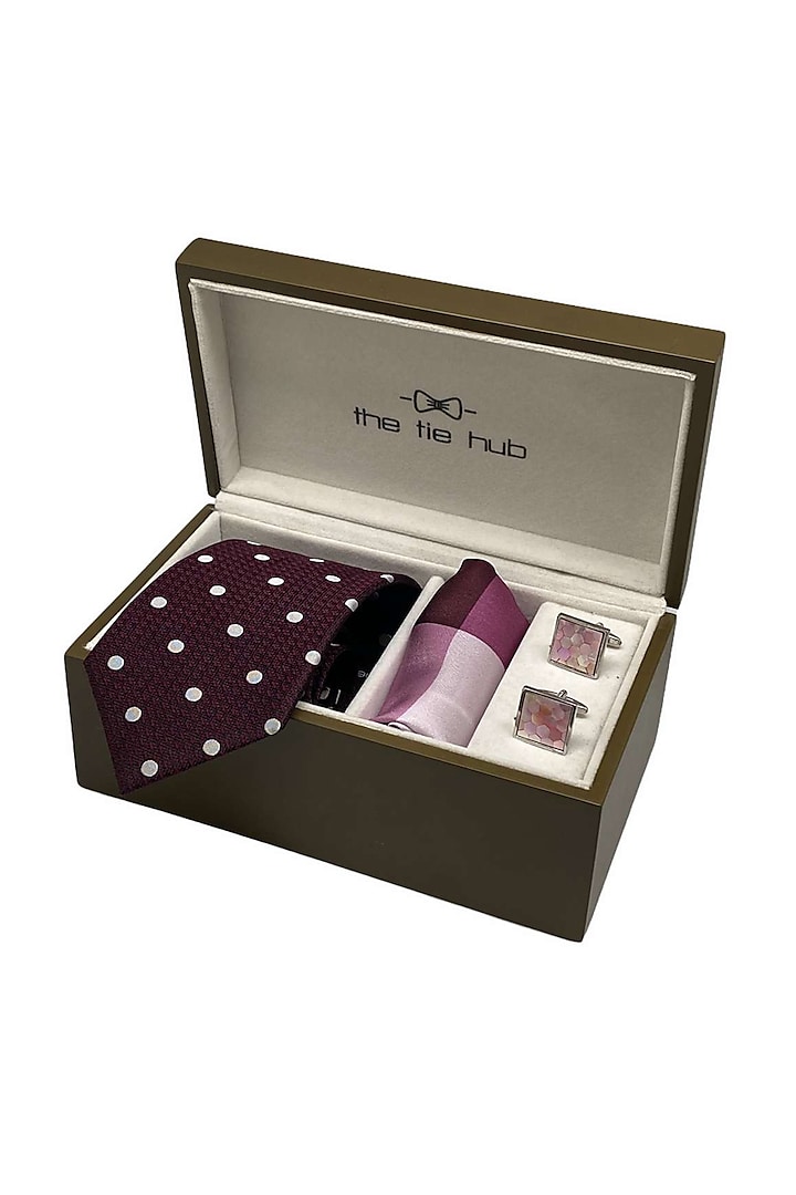 Pink Pocket Square Set (Set Of 3) by THE TIE HUB at Pernia's Pop Up Shop