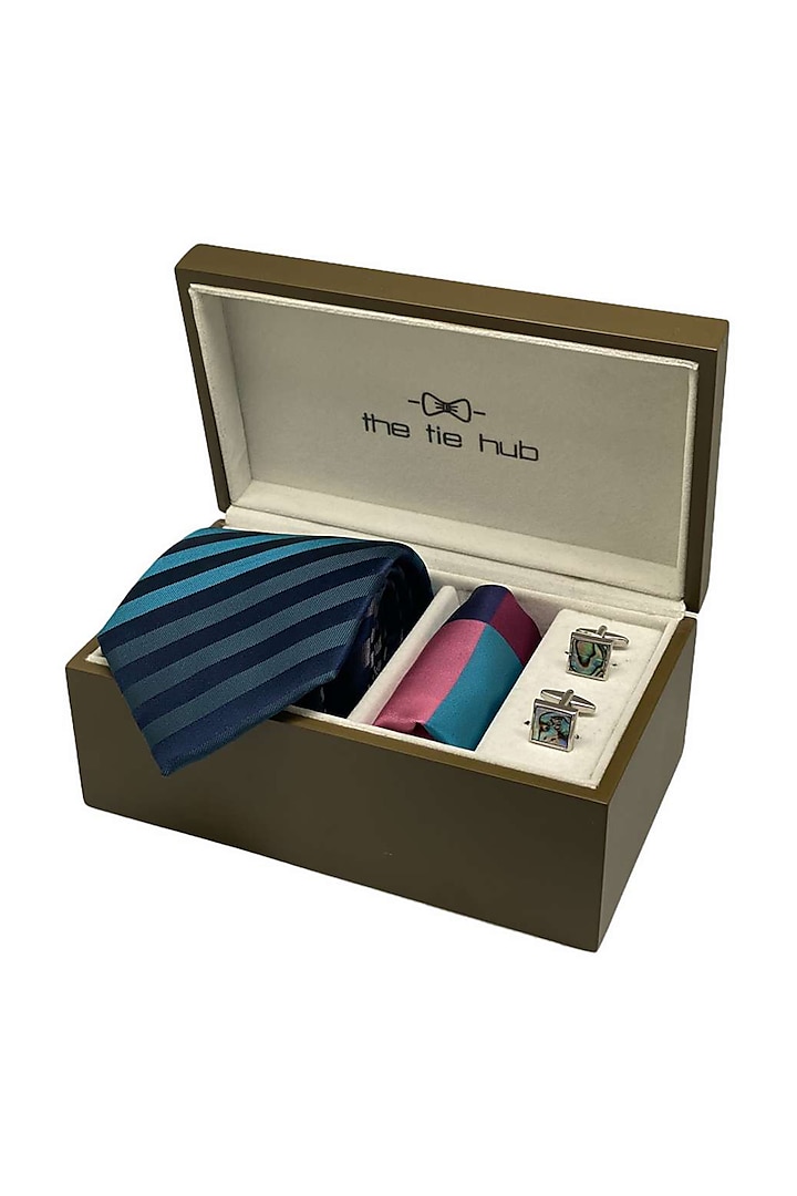 Blue Hand Stitched Necktie Set (Set Of 3) by THE TIE HUB