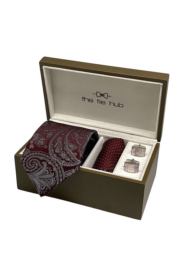 Maroon Hand Stitched Necktie Set (Set Of 3) by THE TIE HUB