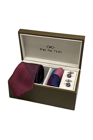 Maroon Woven Silk Hand Stitched Necktie Set (Set Of 3) by THE TIE HUB