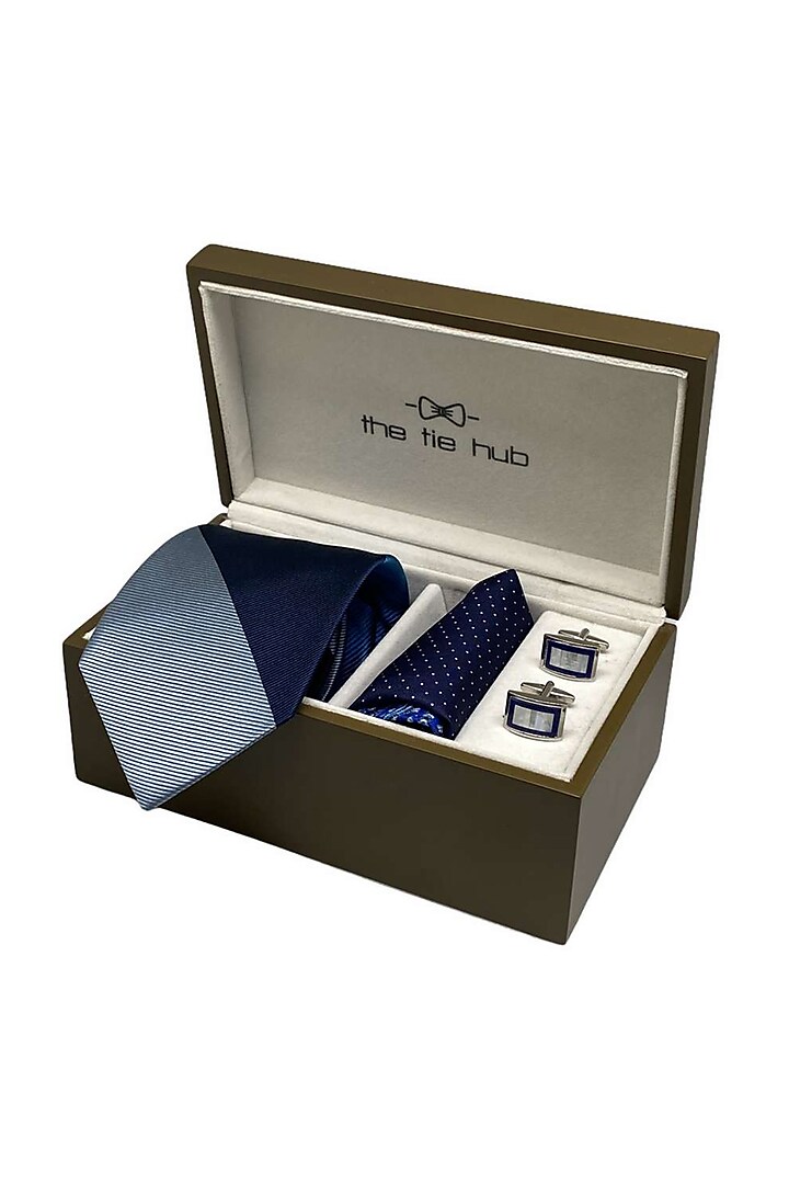 Blue Silk Pocket Square Set (Set Of 3) by THE TIE HUB