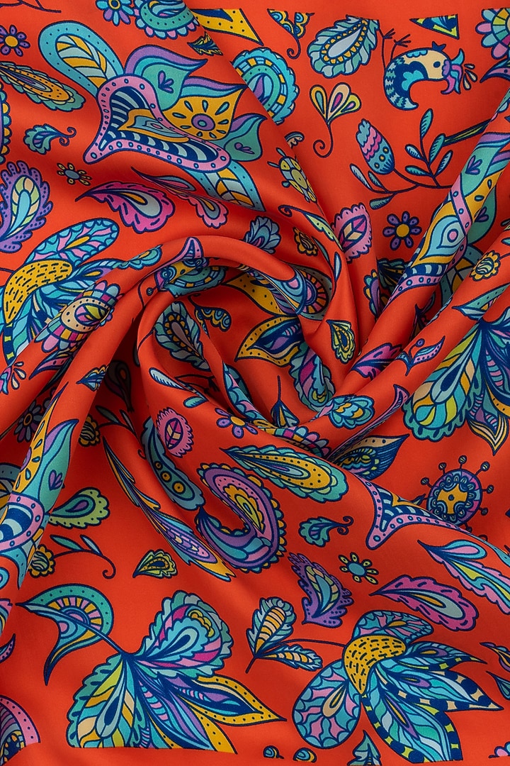 Orange Silk Printed Neckerchief by THE TIE HUB at Pernia's Pop Up Shop