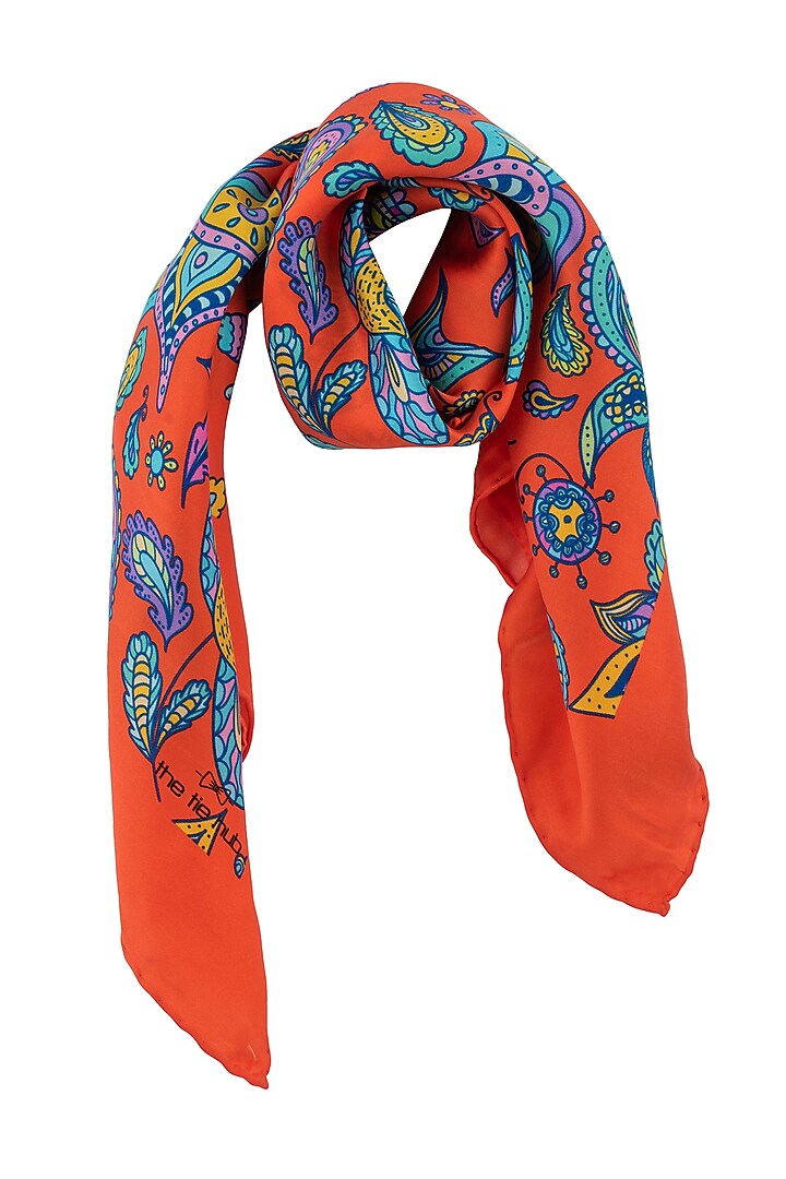 Orange Silk Printed Neckerchief by THE TIE HUB at Pernia's Pop Up Shop