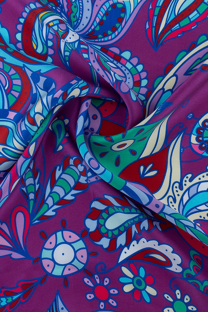 Purple Silk Printed Neckerchief by THE TIE HUB at Pernia's Pop Up Shop