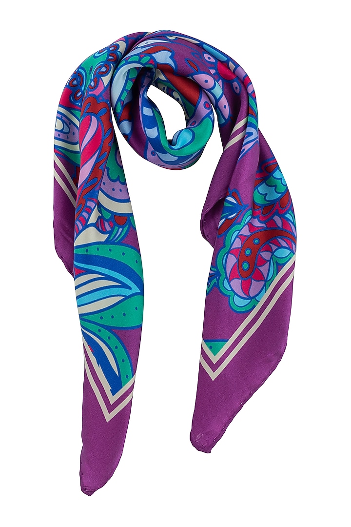 Purple Silk Printed Neckerchief by THE TIE HUB at Pernia's Pop Up Shop