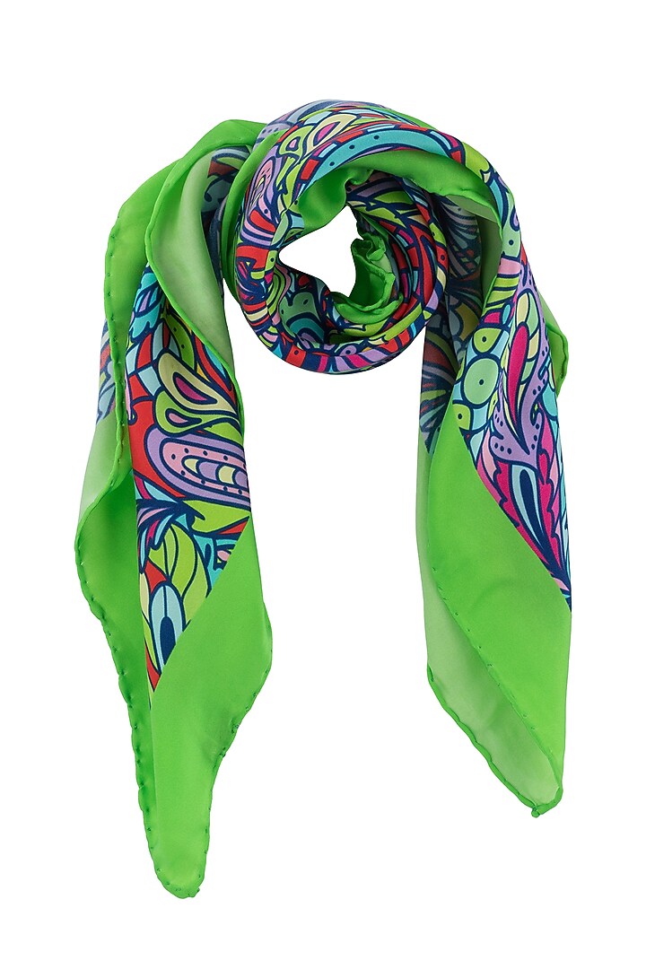 Green Silk Printed Neckerchief by THE TIE HUB at Pernia's Pop Up Shop