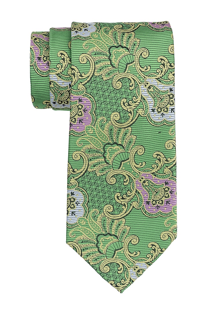 Green Printed Necktie by THE TIE HUB