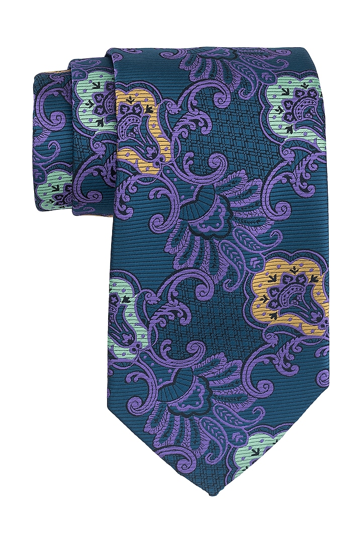 Green & Purple Printed Necktie by THE TIE HUB
