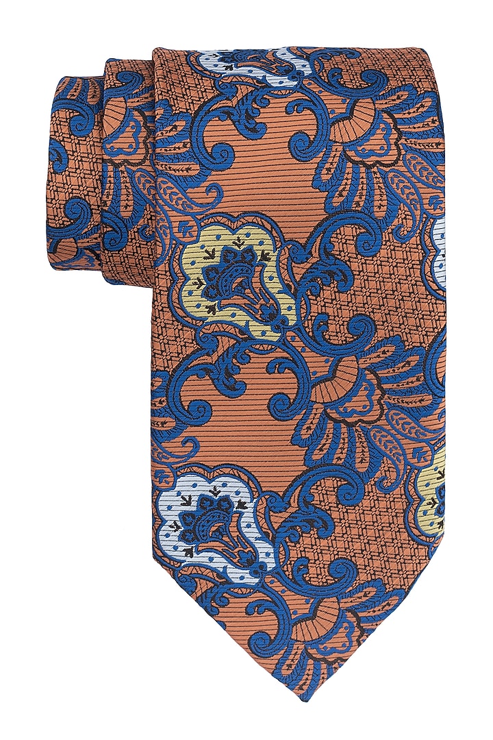 Orange & Blue Printed Necktie by THE TIE HUB