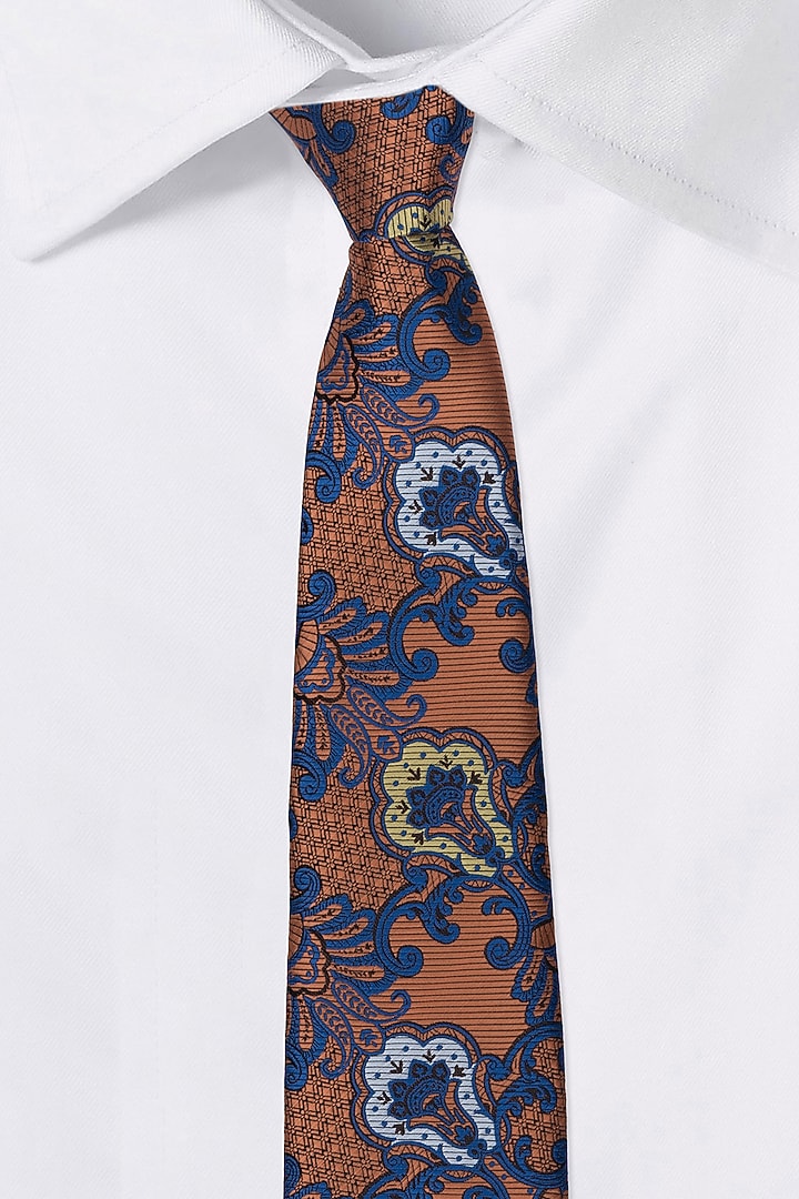 Orange & Blue Printed Necktie by THE TIE HUB at Pernia's Pop Up Shop