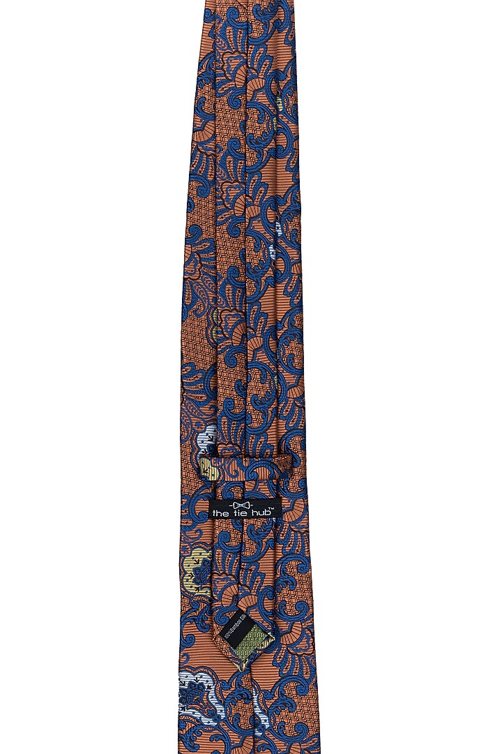 Orange & Blue Printed Necktie by THE TIE HUB at Pernia's Pop Up Shop