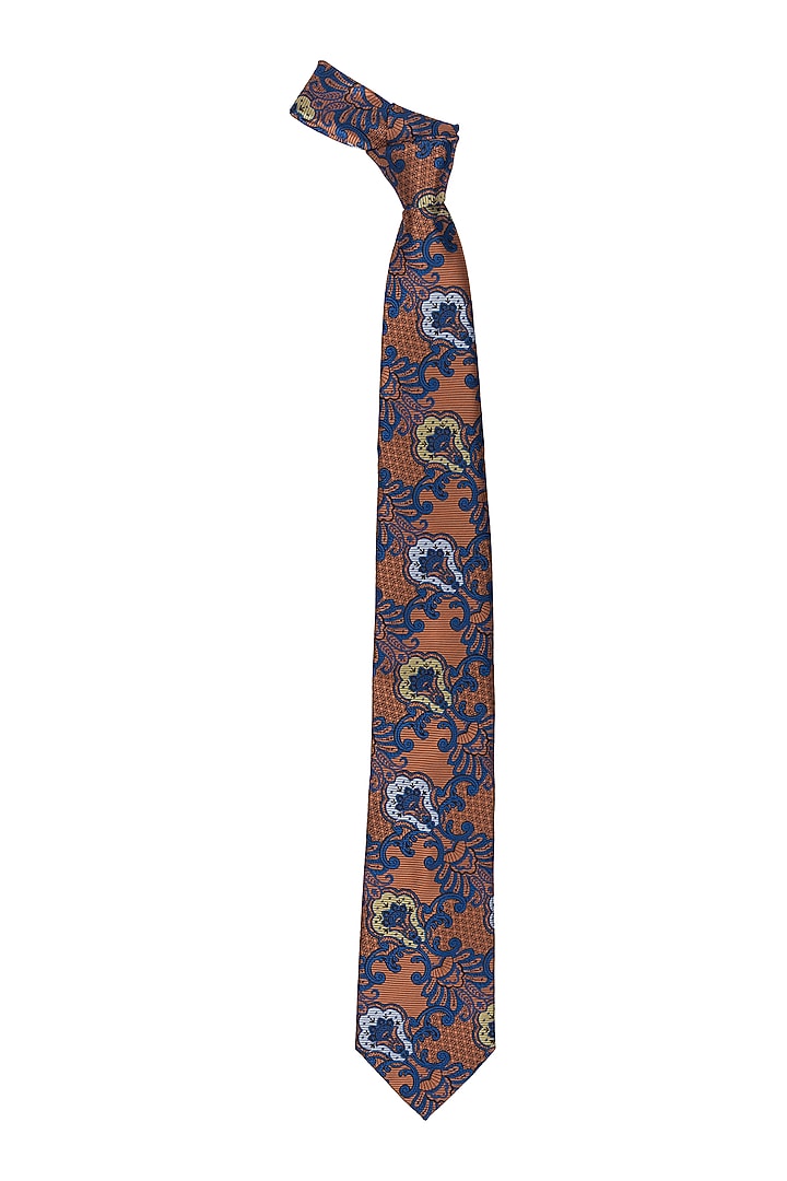 Orange & Blue Printed Necktie by THE TIE HUB at Pernia's Pop Up Shop