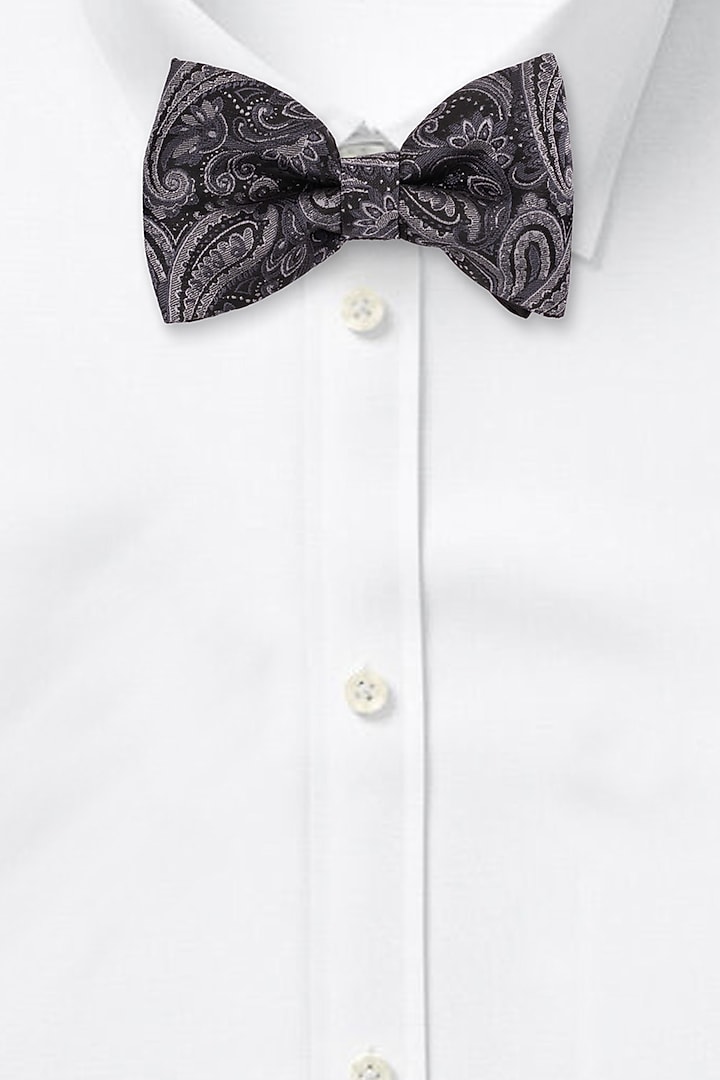Grey Paisley Printed Bow Tie by THE TIE HUB at Pernia's Pop Up Shop